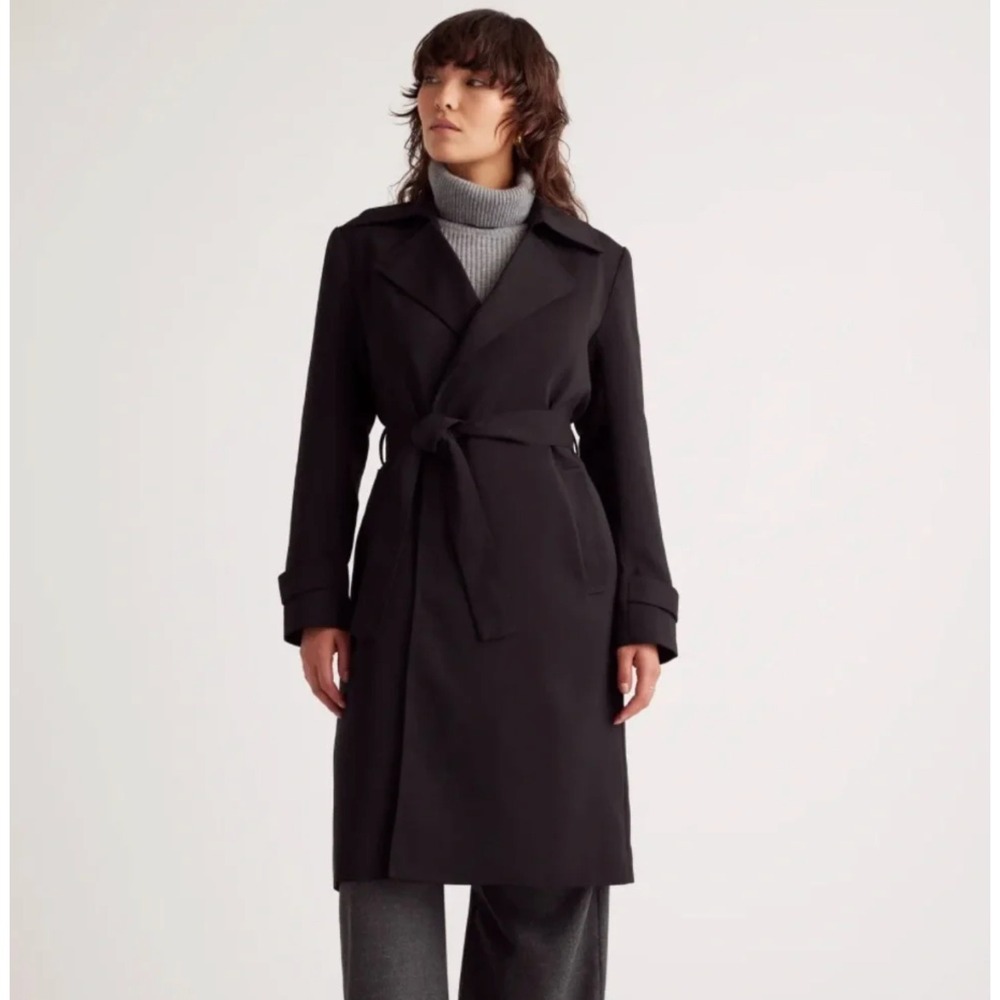 NEW Quince Womens Stretch Crepe Trench Coat Size S Black